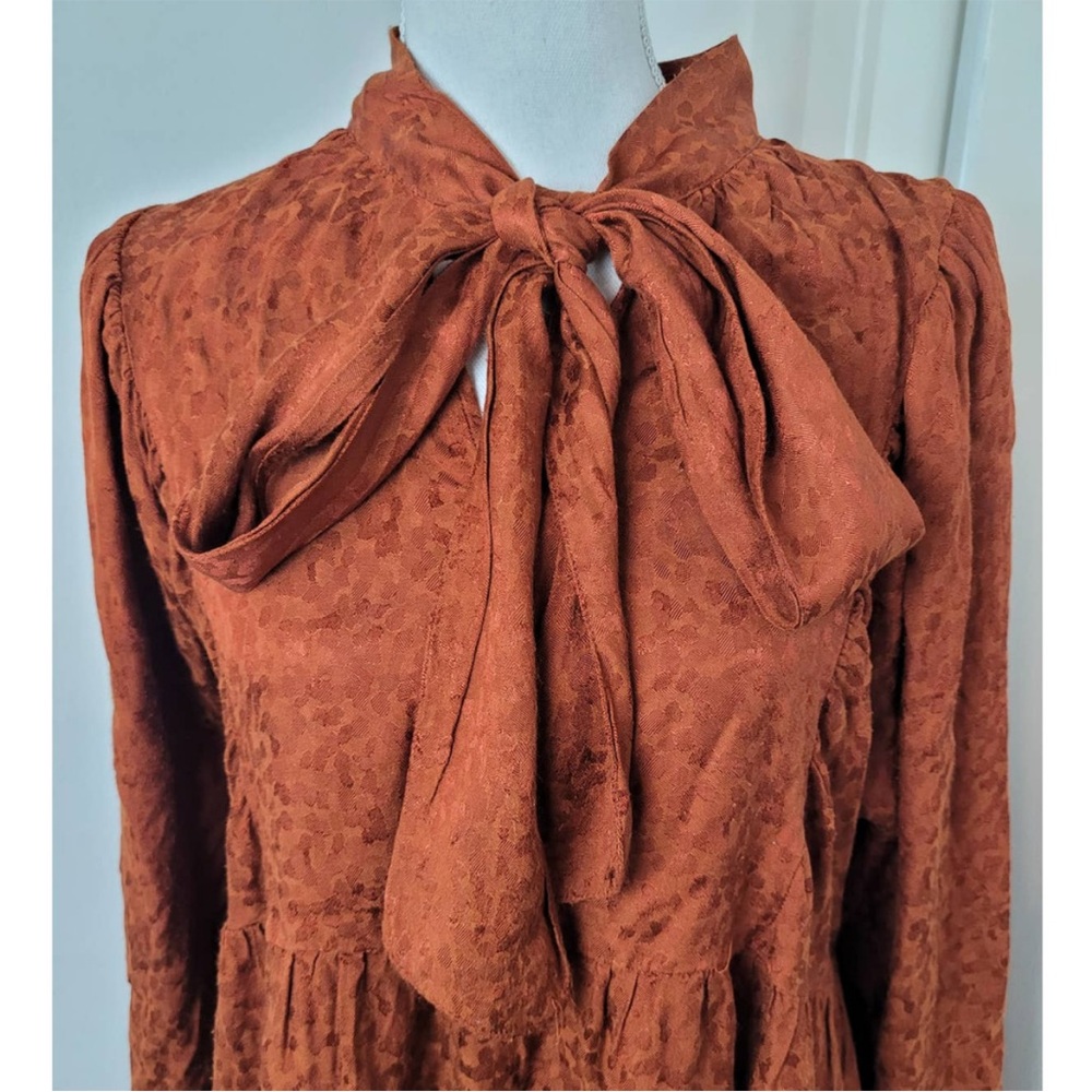 a new day Burnt Orange Tie-Neck Long Sleeve Mini Dress - Picture 2 of 7
